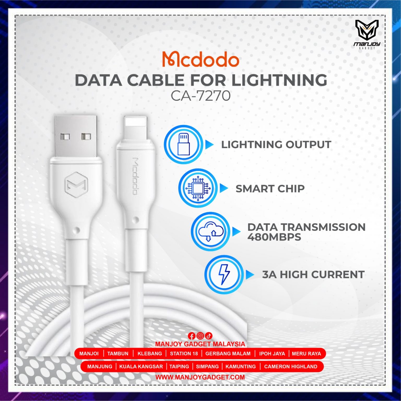 Mcdodo Data Cable For Lightning Ca Manjoy Gadget