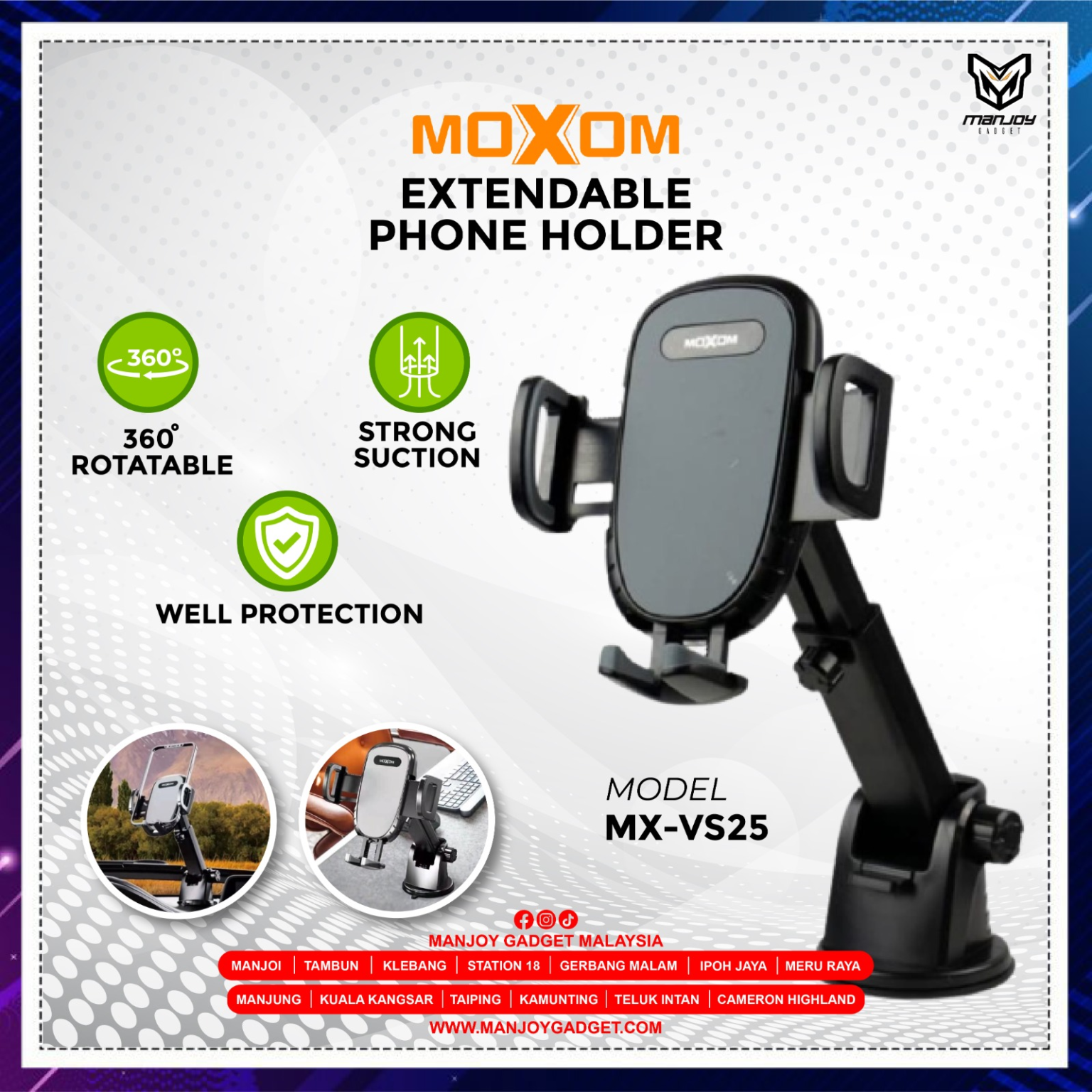 MOXOM EXTENDABLE PHONE HOLDER MX-VS25 – Manjoy Gadget